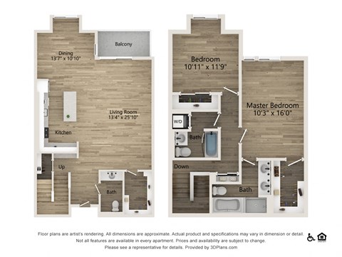 Floor plan for 2 beds, 2 baths, 2320 sqft